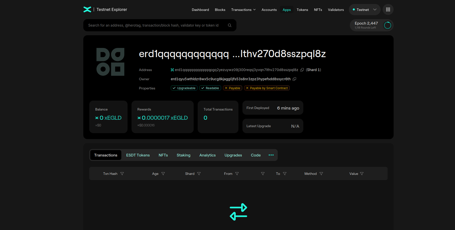 Contract deployed on Testnet